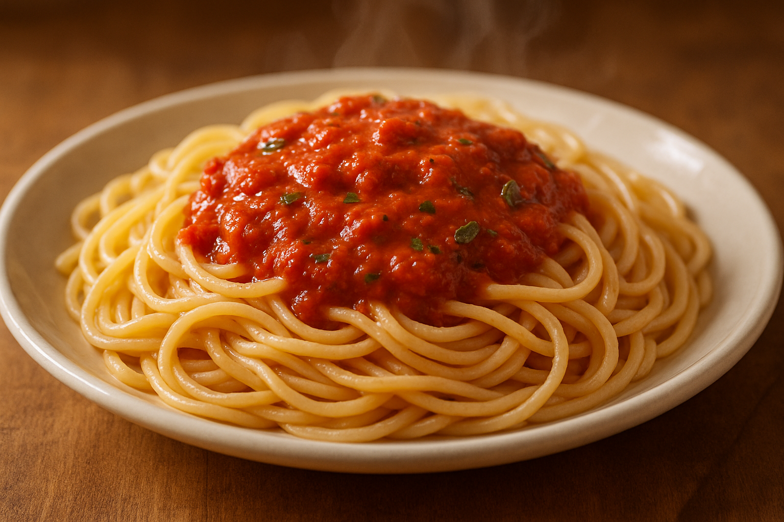 marinara sauce over spaghetti